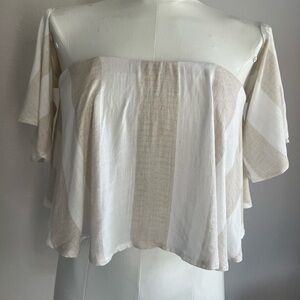 L'ATISTE Beige and White Off-Shoulder Blouse